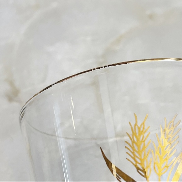 MCM Gilt Gold Trim Wheat Glass Tumblers Bar Cart Bar Drinking Glasses 3 1/4” - Picture 5 of 16